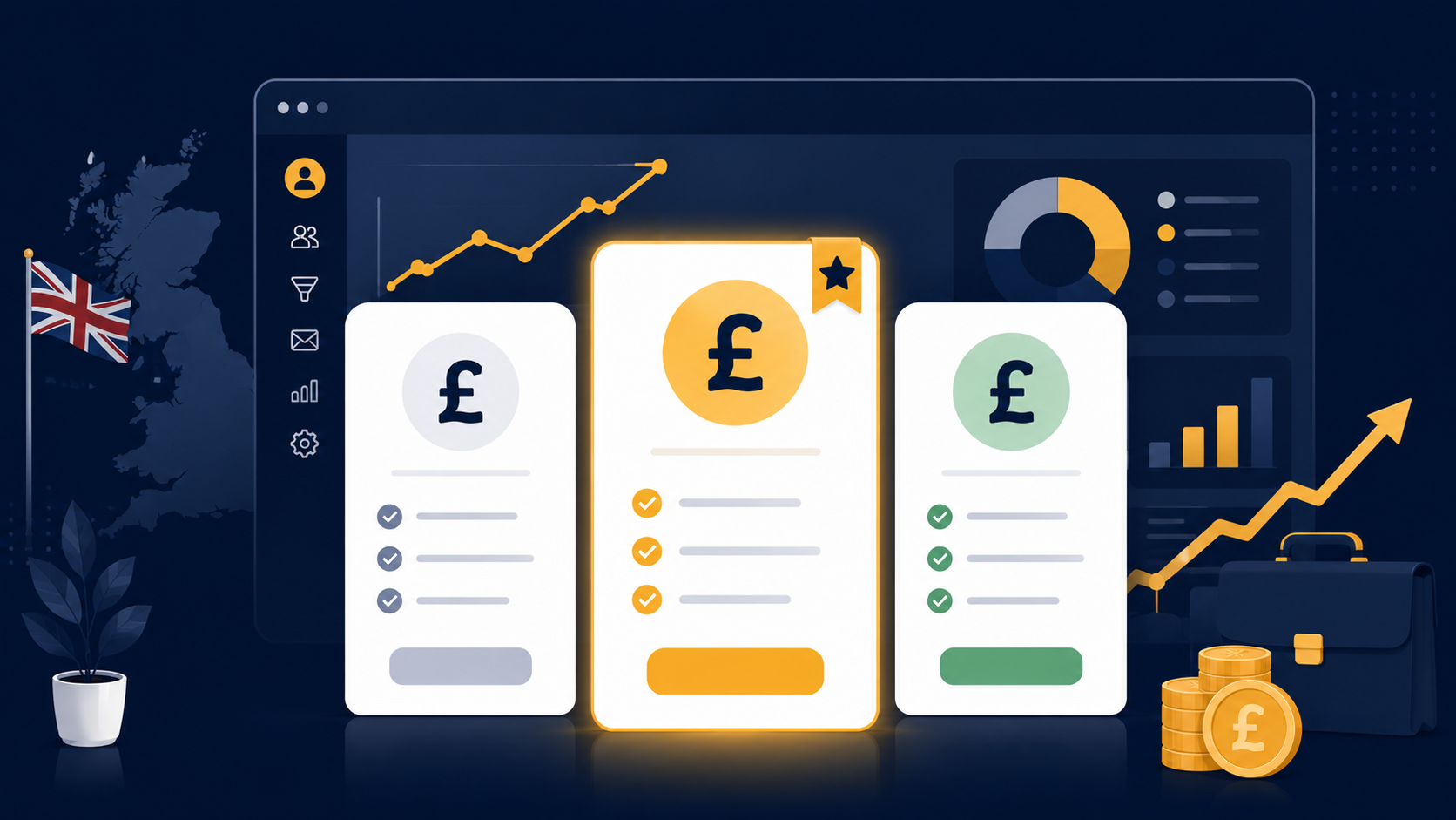 GoHighLevel pricing plans for UK businesses shown as tiered cards in GBP