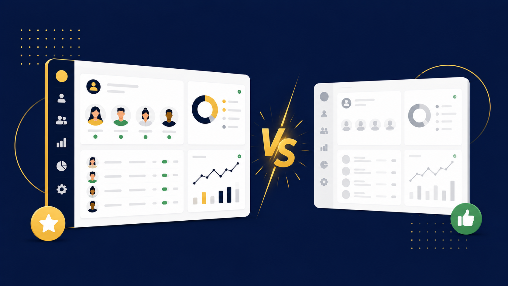 HubSpot vs Salesforce CRM comparison shown as two dashboards facing off