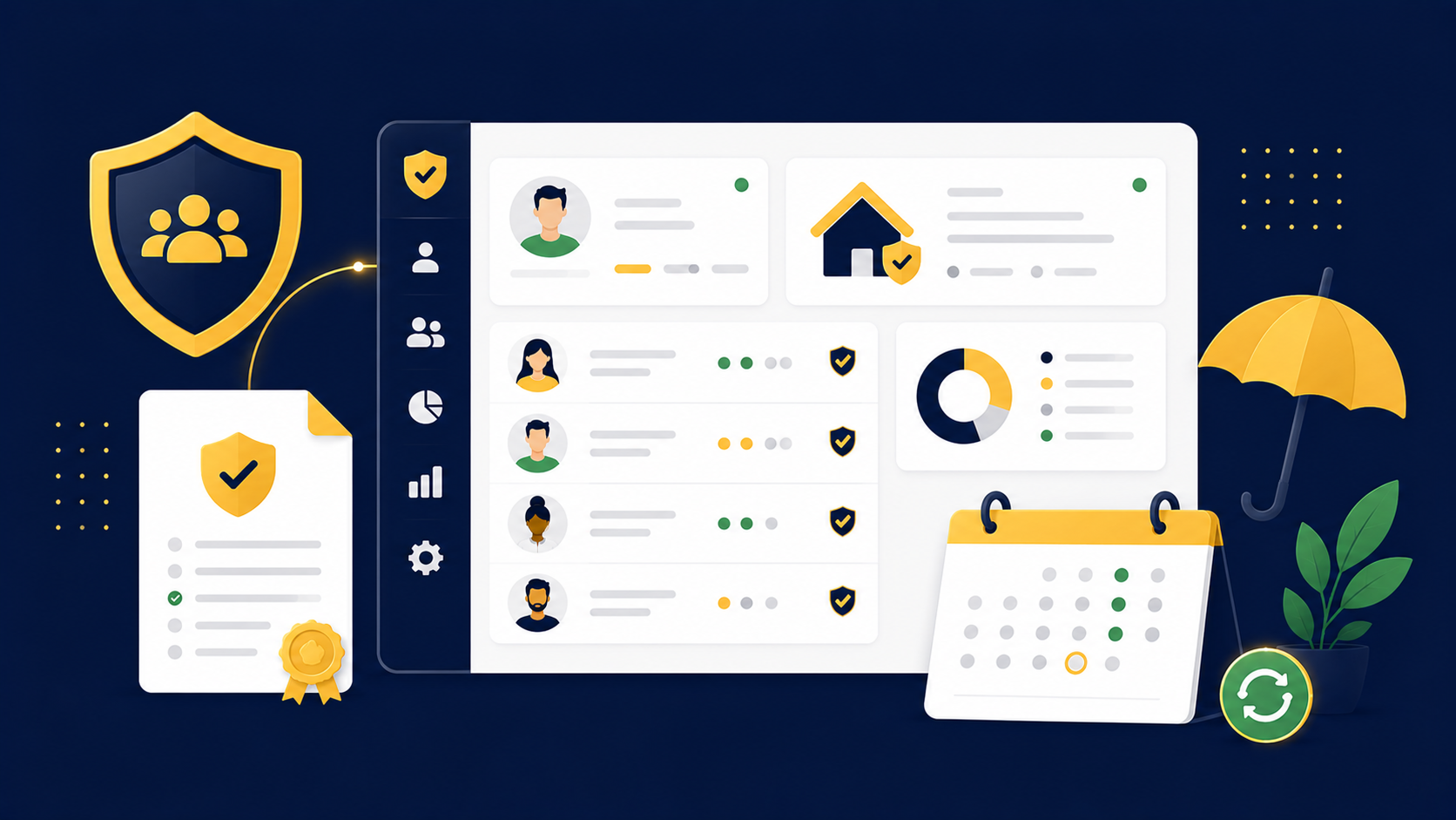CRM for insurance brokers showing policies, clients and renewal reminders
