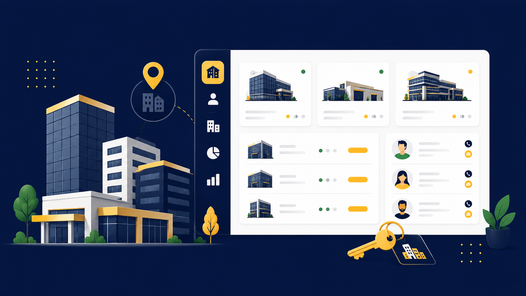 Commercial real estate CRM showing commercial property deals on a dashboard