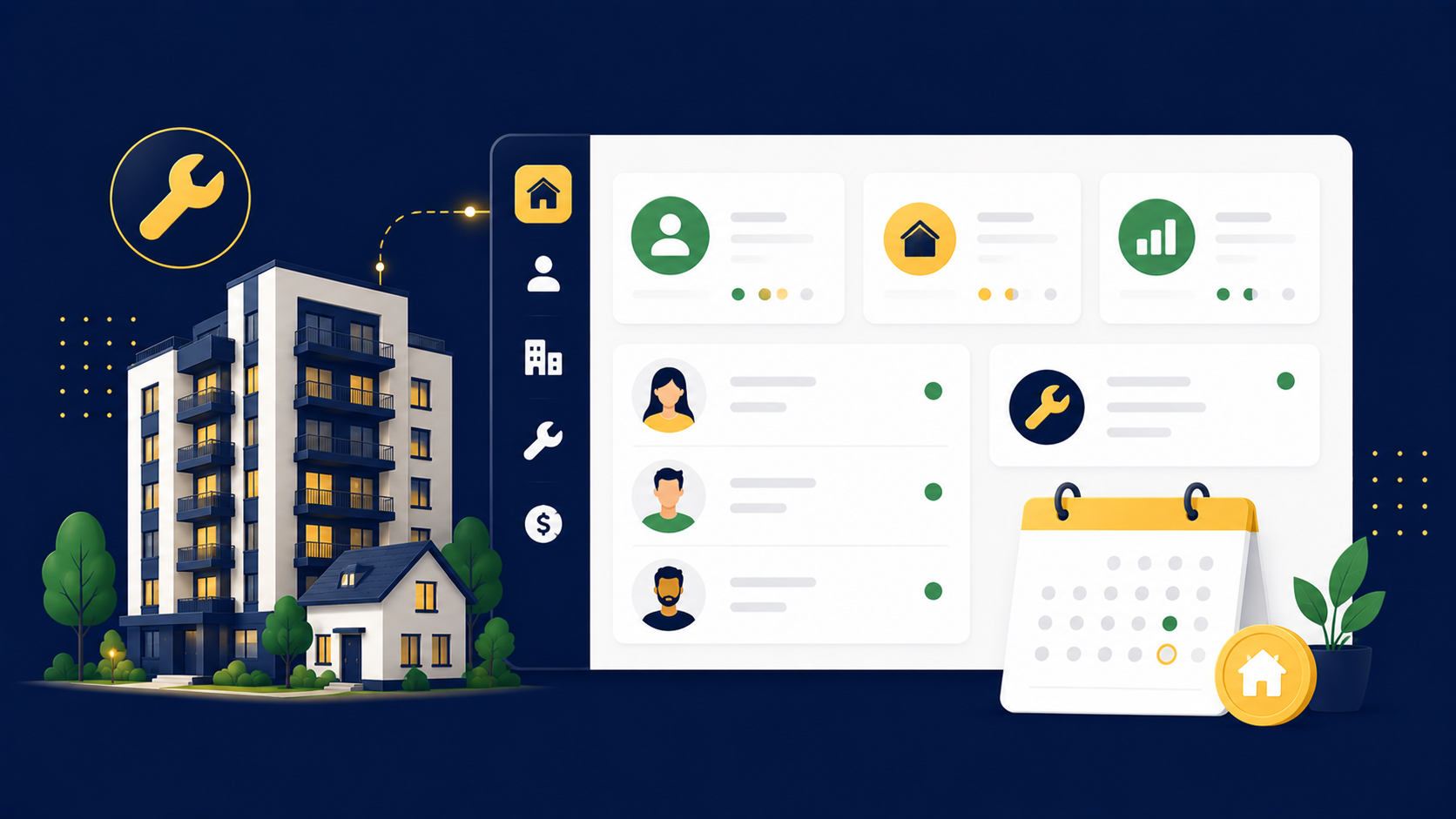 Property management software showing tenancies, rent and maintenance on a dashboard